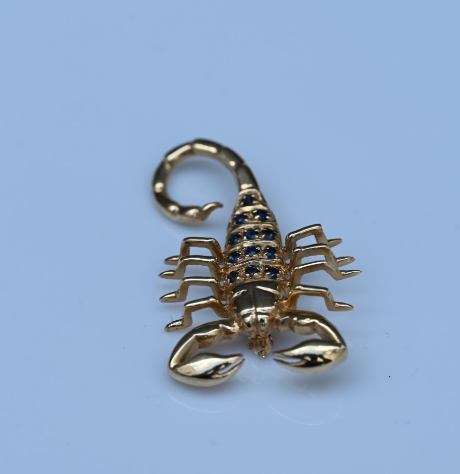 Lovely Yellow Gold Scorpion Brooch Pin with Natural Sapphire Accents2