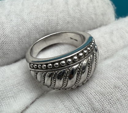 Judith Ripka Sterling Silver Textured Domed Band Ring with Twisted Rope Design4