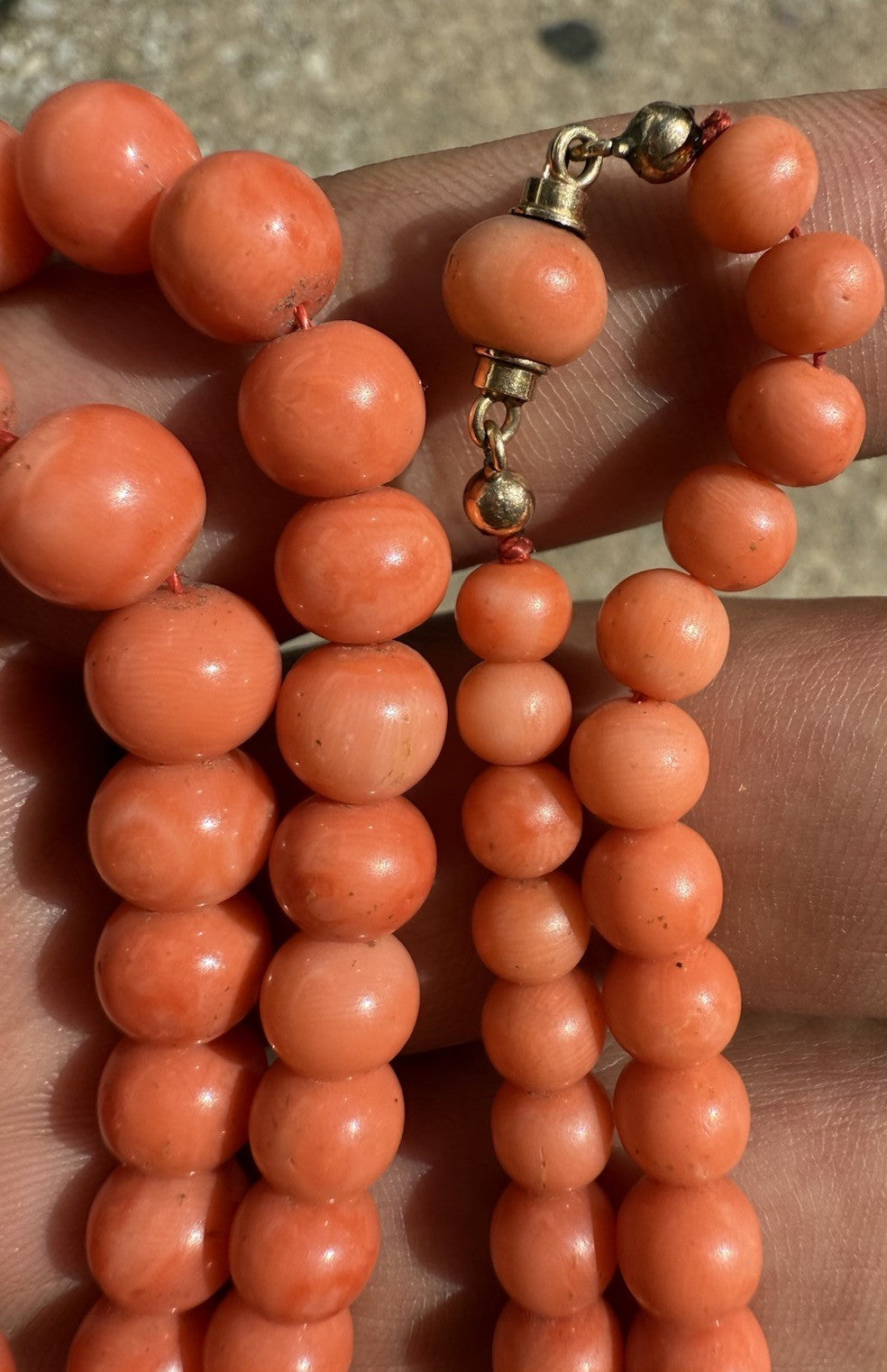 Gorgeous Natural Italian Light Red Round Coral Beaded Necklace With Gold Clasp13