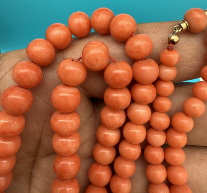 Gorgeous Natural Italian Light Red Round Coral Beaded Necklace With Gold Clasp4