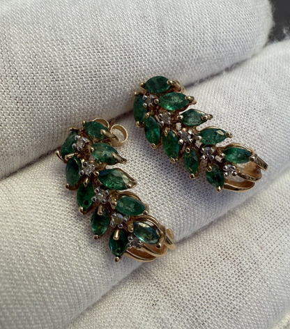 Pair of Natural Emerald Drop Earrings with Diamond Accents in 14K Yellow Gold9