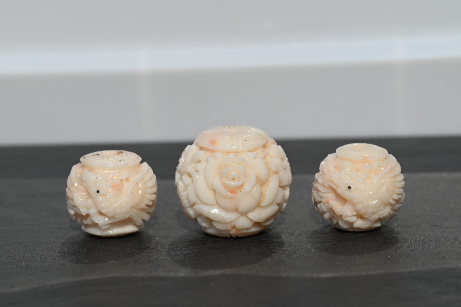 Large Natural Angel Skin Coral Carved Beads Japanese or Chinese0