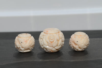 Large Natural Angel Skin Coral Carved Beads Japanese or Chinese0