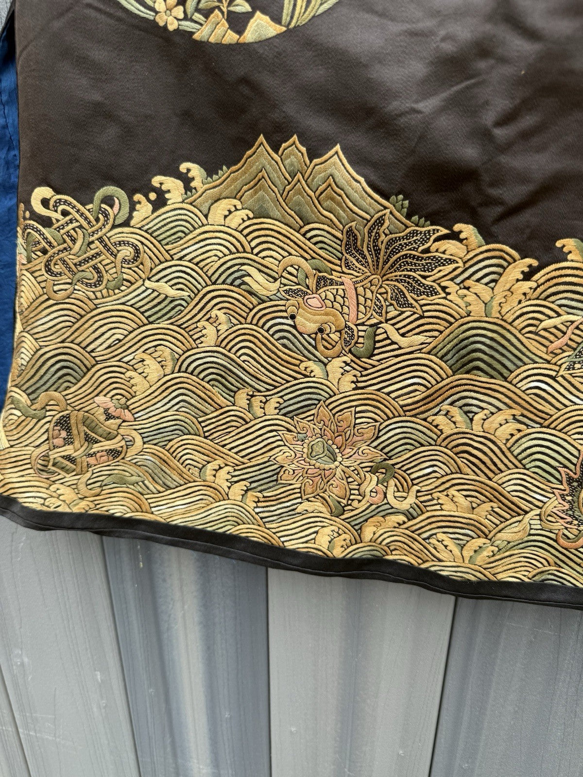Early Antique Qing Dynasty Chinese Black Silk Embroidery Robe With Crane Birds13