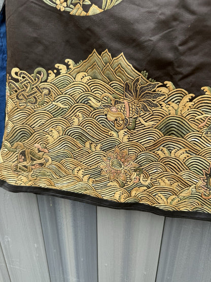 Early Antique Qing Dynasty Chinese Black Silk Embroidery Robe With Crane Birds13