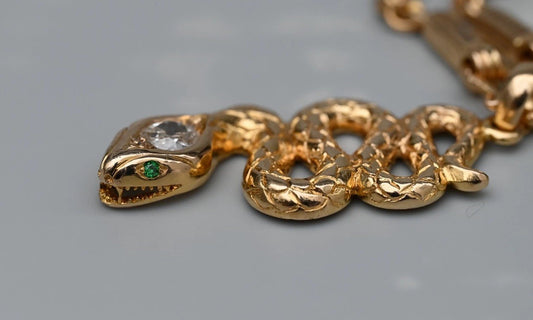 Genuine Antique Victorian 18K Yellow Gold Snake Amulet Necklace GIA Certified1
