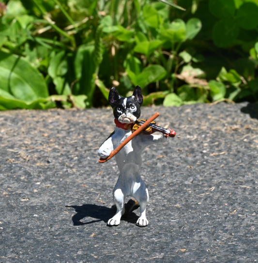 Cute Austrian Vienna Cold Painted Bronze Figure of Boston Terrier Playing Violin0