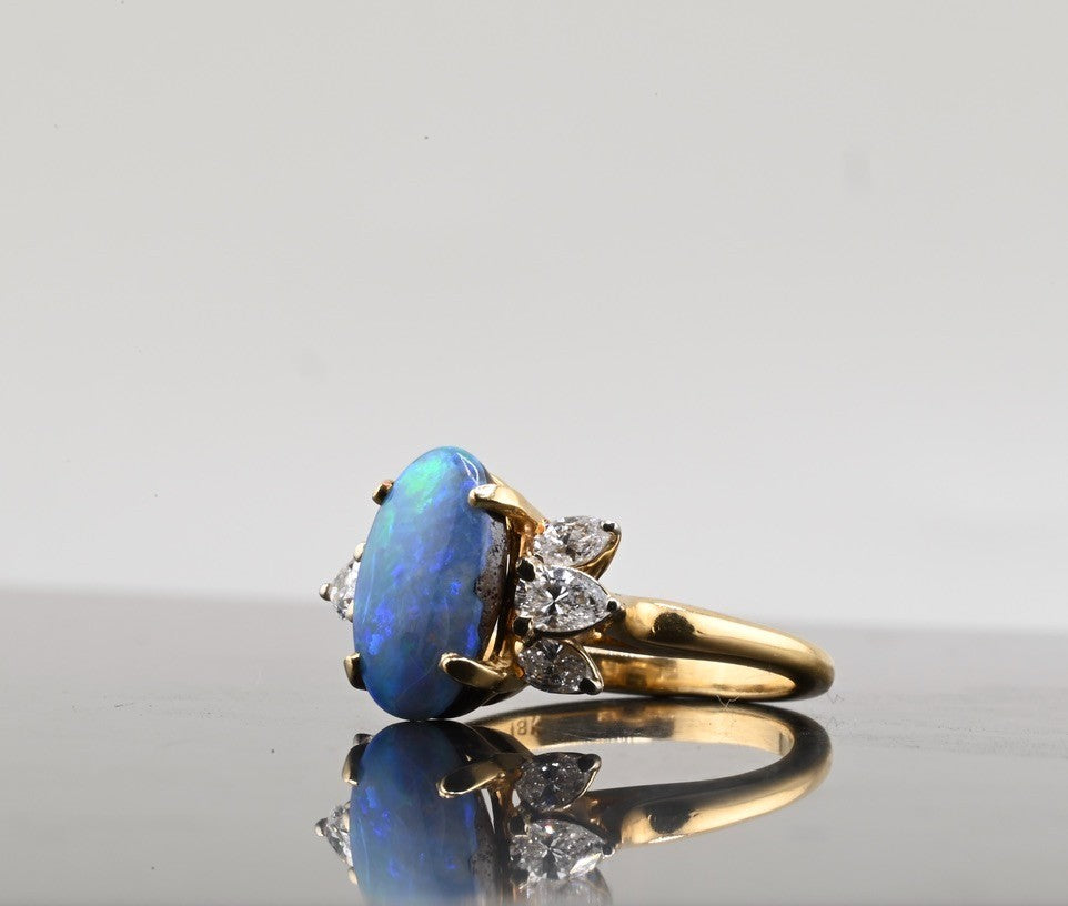 IGI Certified 18K Yellow Gold Ring w/ Natural 2.00 ct Opal Cabochon & Diamonds7
