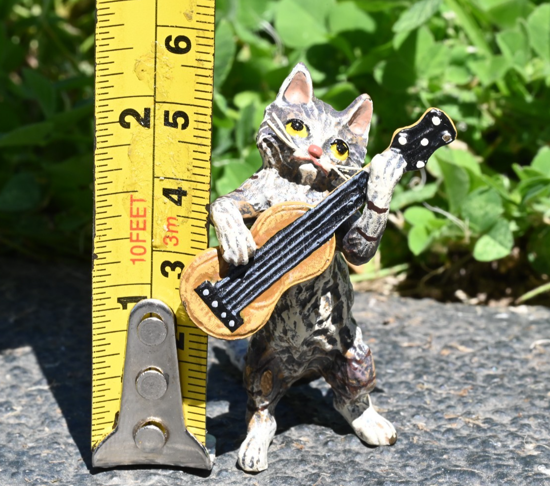 Fritz Bergmann Austrian Vienna Cold Painted Bronze Musical Cat Playing Guitar6