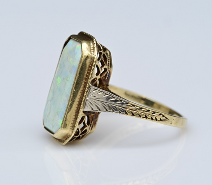 Gorgeous Antique 1900s Large Natural Opal Ring Set in 14K Yellow Gold2