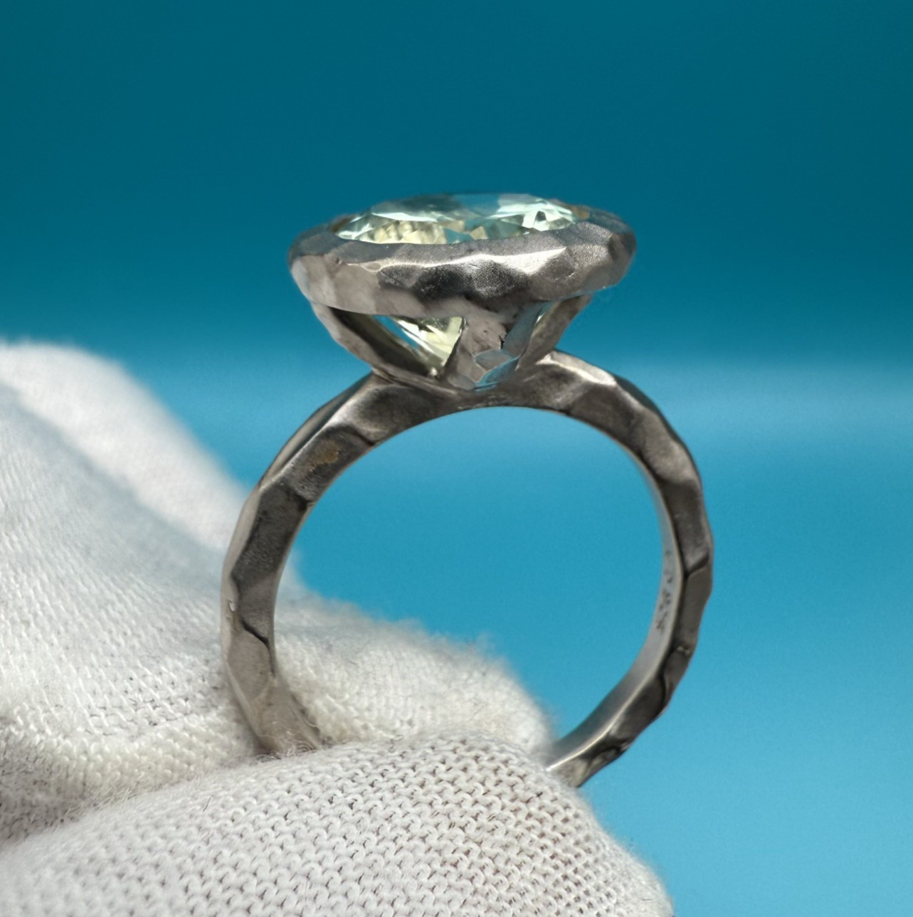 Large Green Amethyst (Prasiolite) & Sterling Silver Bezel Setting Ring2