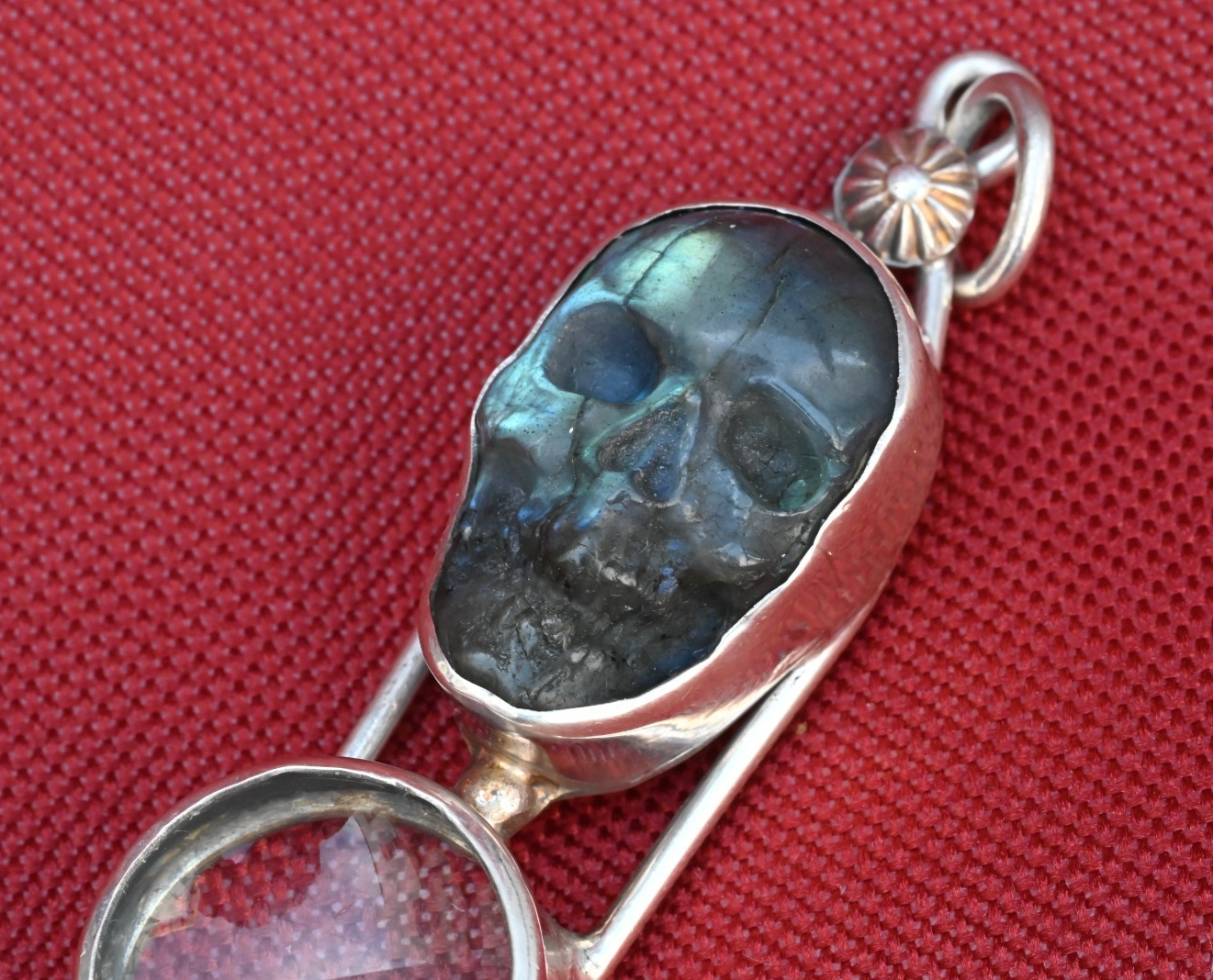 Awesome Signed Sterling Silver Southwest Jewelers Loupe W/ Labradorite Skull1