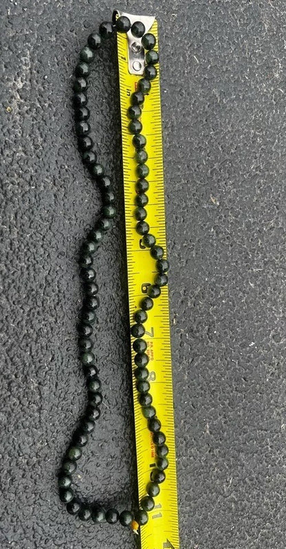 Great Deep Green Antique / Vintage Spinach Natural Nephrite Jade Beaded Necklace9