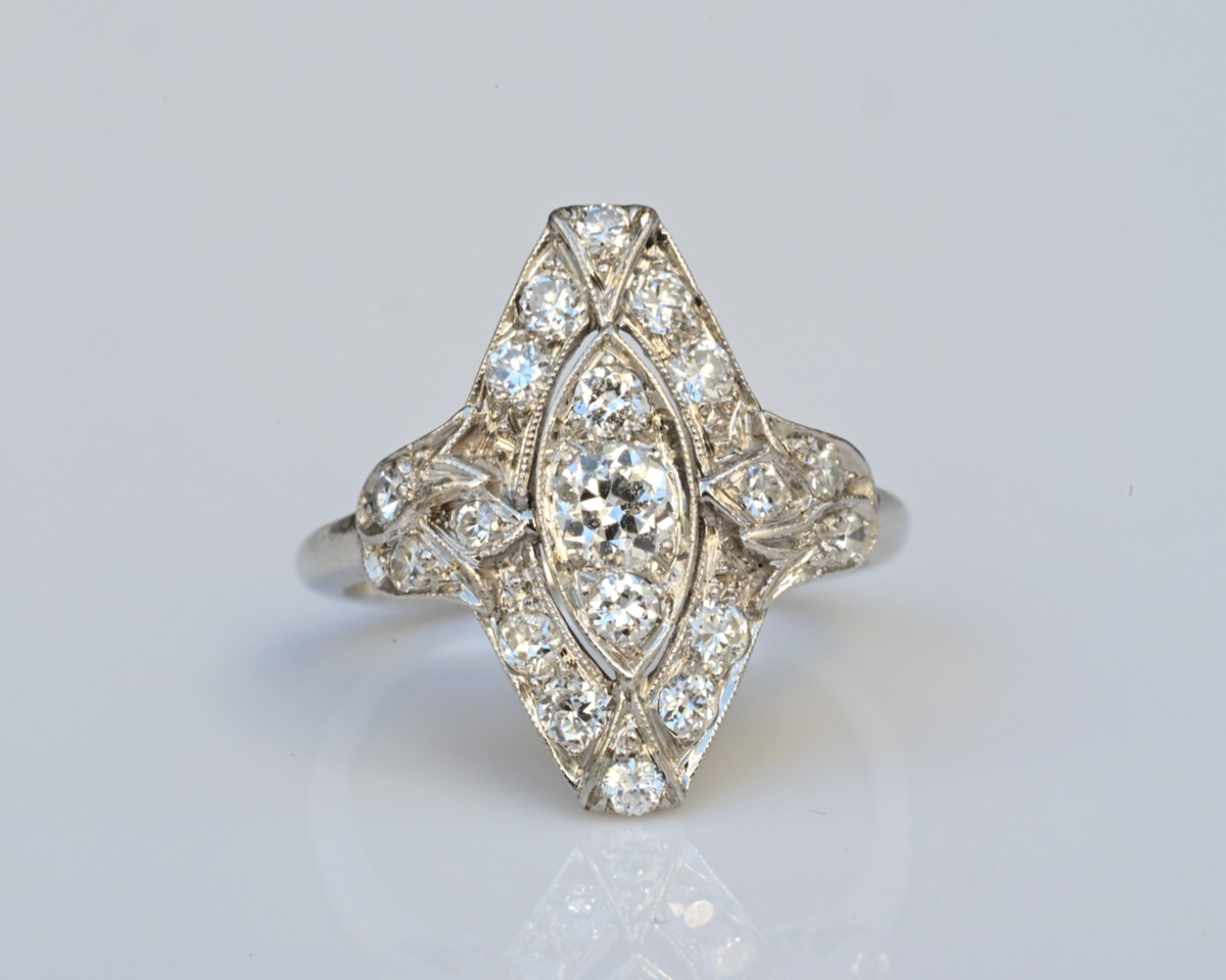 Petite Antique 1900s Art Deco Period Platinum Ring w VS Diamonds IGI Certified1