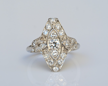 Petite Antique 1900s Art Deco Period Platinum Ring w VS Diamonds IGI Certified1