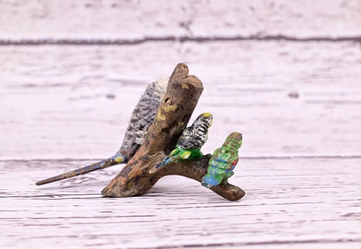 Attractive Antique Austrian Vienna Cold Painted Bronze Figure of Parakeet Family9