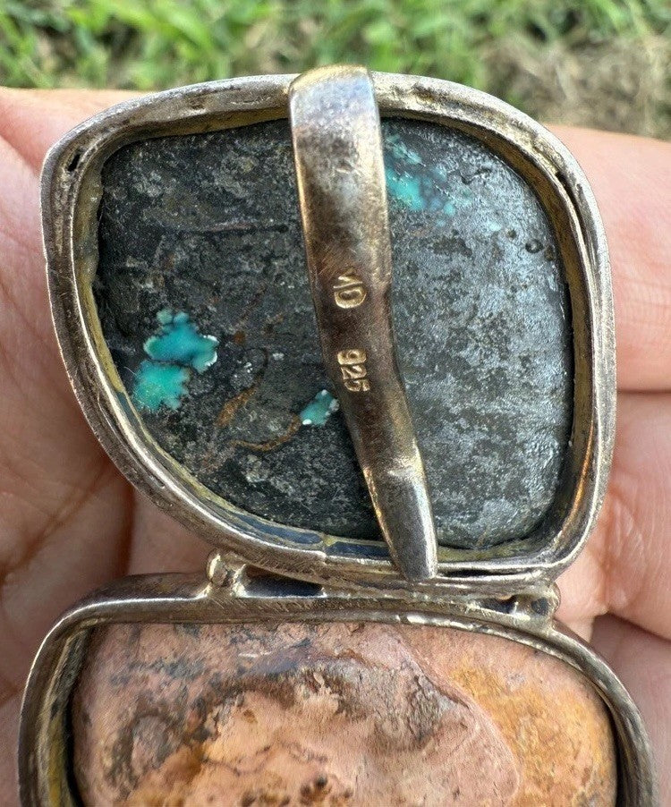 Southwestern Style Sterling Silver Pendant W Ammonite Fossil & Carved Turquoise7