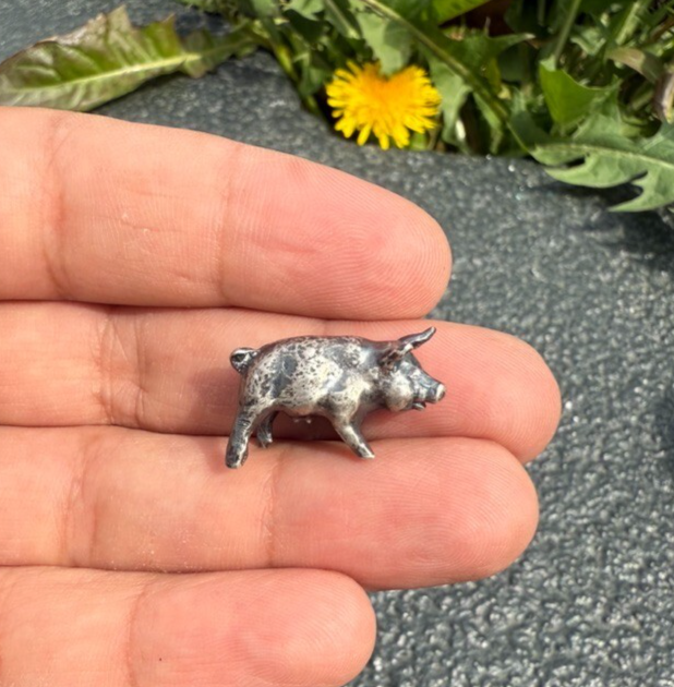 Cute Antique / Vintage Italian .925 Sterling Silver Figure of Miniature Pig1