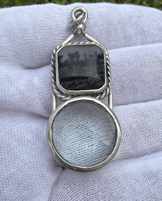 Signed MS Sterling Silver Southwest Jewelers Loupe W/ Moss Agate0