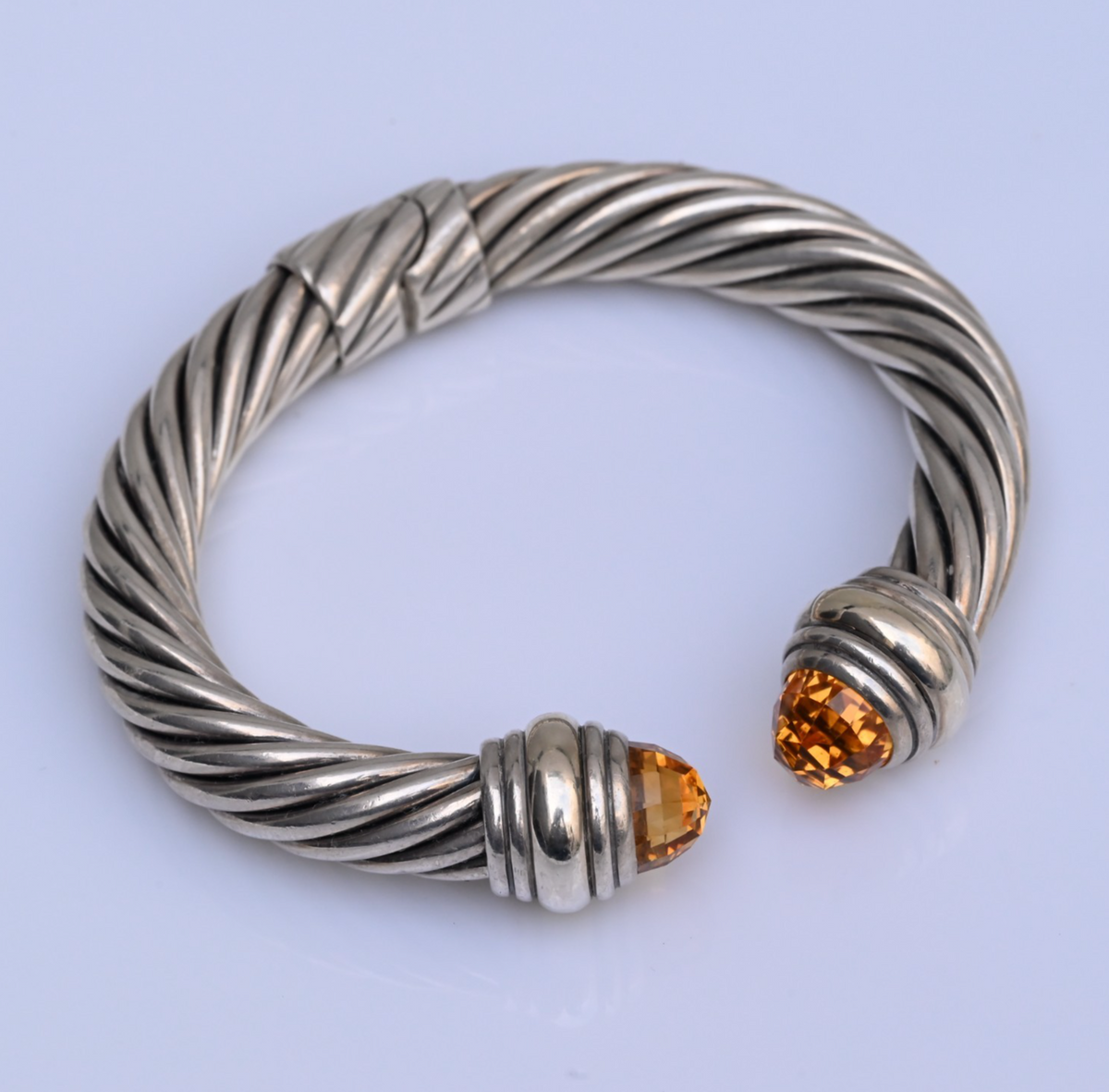 Classic David Yurman Sterling Silver Cable Bracelet with 14k Gold & Citrine Gems1