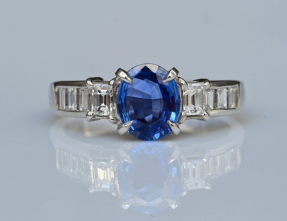 Superb High Quality Platinum Ring with 1 ct Natural Blue Sapphire Gemstone0