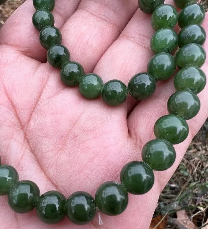 Beautiful Antique / Vintage Spinach Natural Green Jade Beaded Necklace6