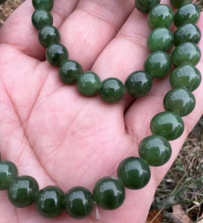 Beautiful Antique / Vintage Spinach Natural Green Jade Beaded Necklace6