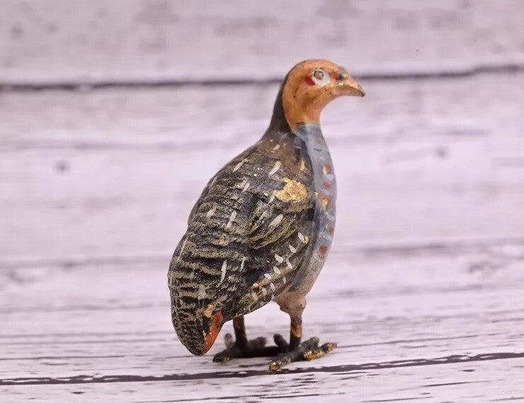 Cute Tiny Antique Austrian Vienna Cold Painted Bronze Figure of Game Bird6