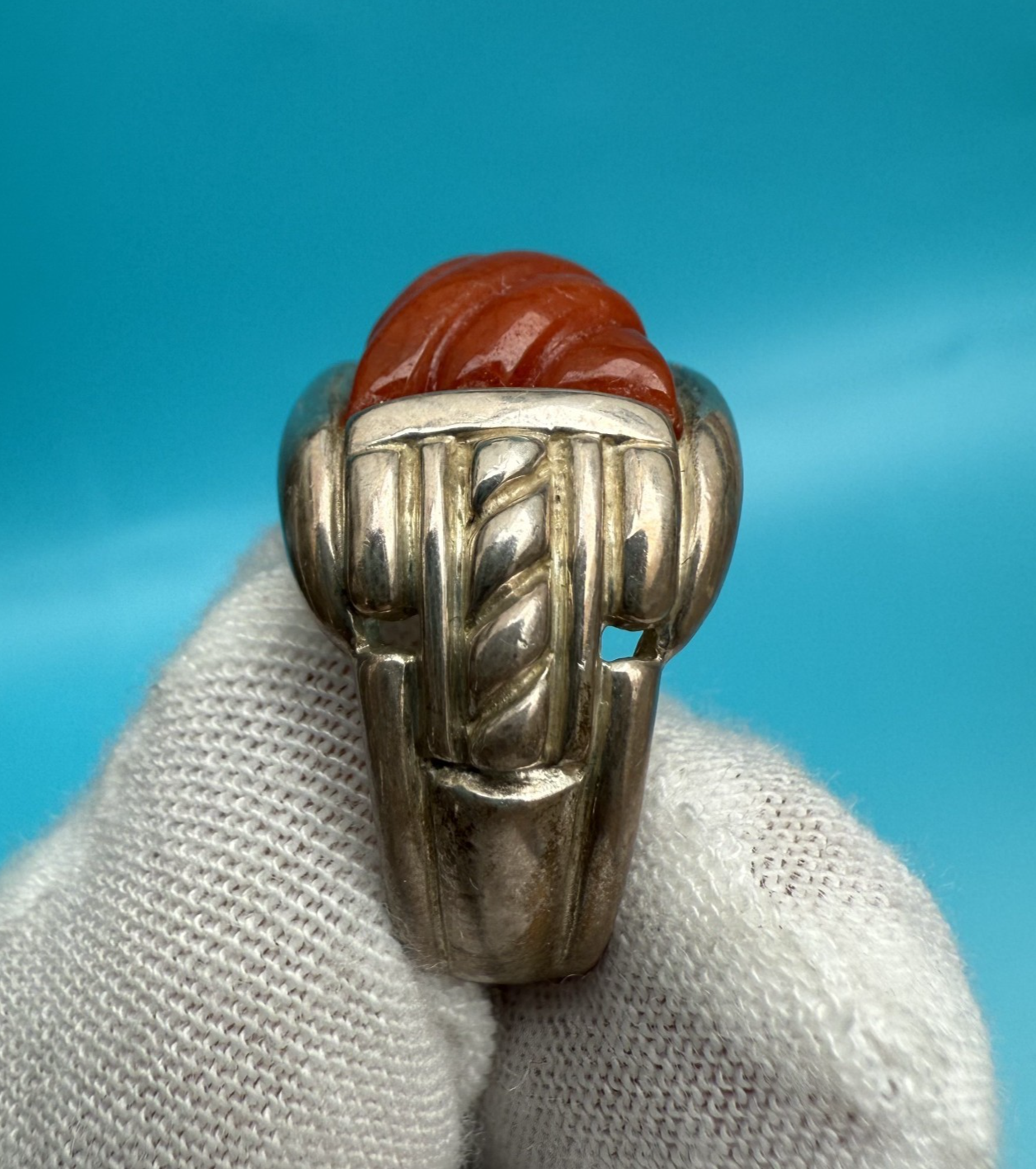 Stunning Judith Ripka Carved Ribbed Carnelian Sterling Silver 925 Ring2