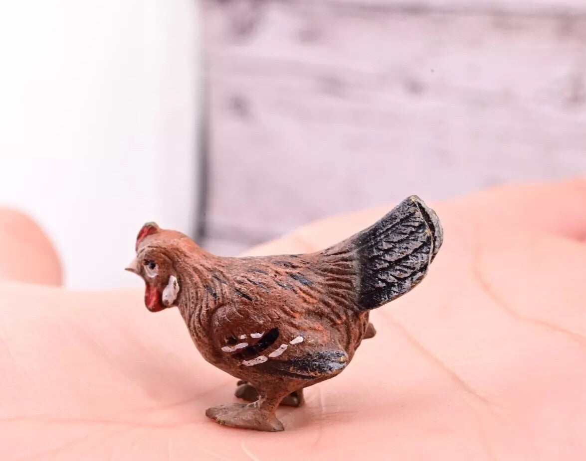 Superb Antique Austrian Vienna Cold Painted Bronze Figure of Brown Chicken Hen3