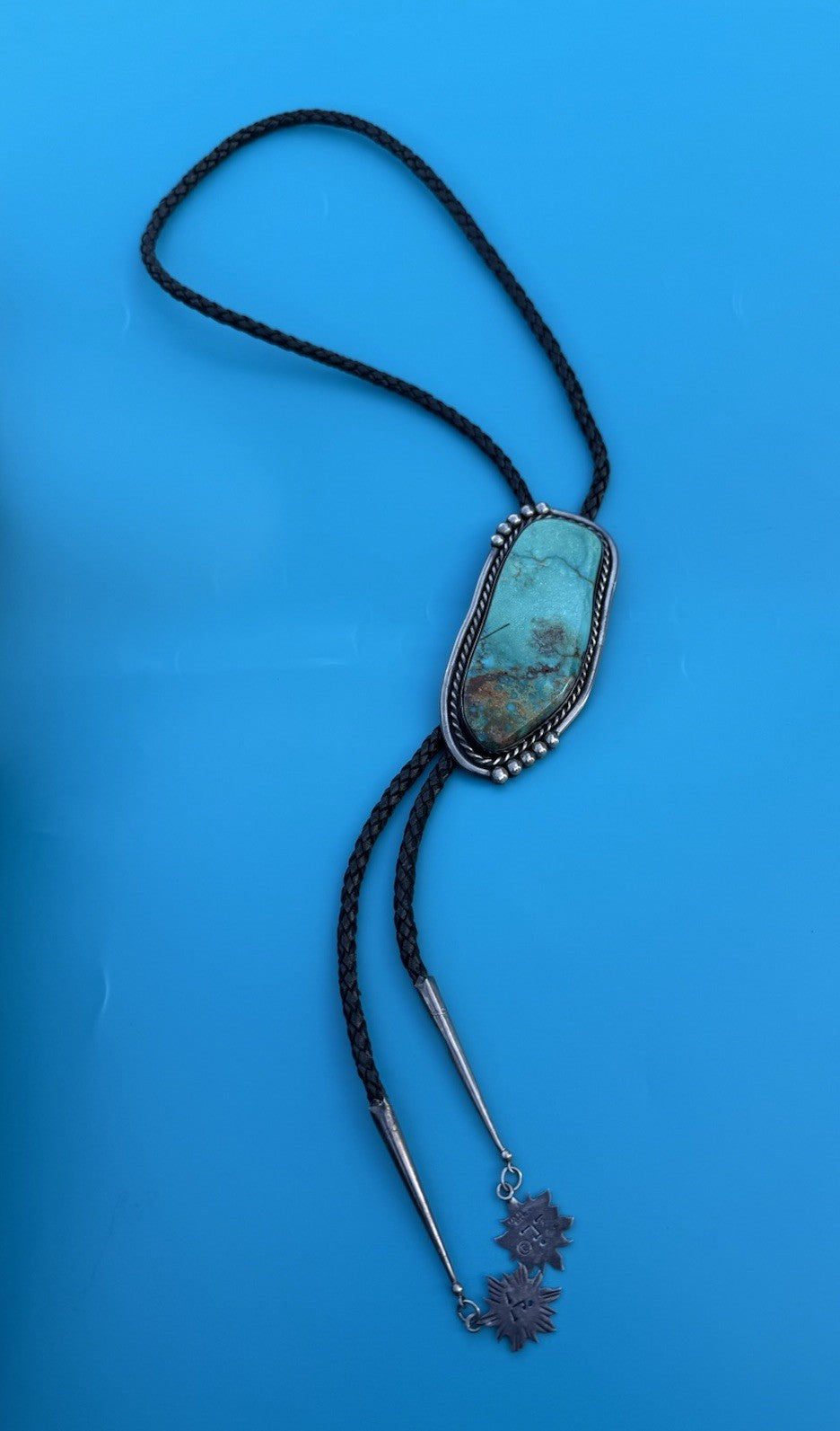 Amazing Native American Navajo Sterling Silver Turquoise Far Fetchel Bolo0