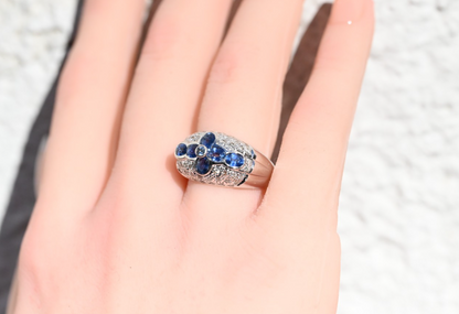 Amazing Vintage 18K White Gold Ring with Natural Blue Sapphires & Diamonds2
