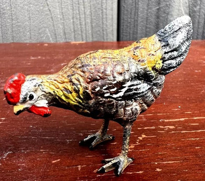 Small Antique Austrian Vienna Cold Painted Bronze Figure of Chicken0