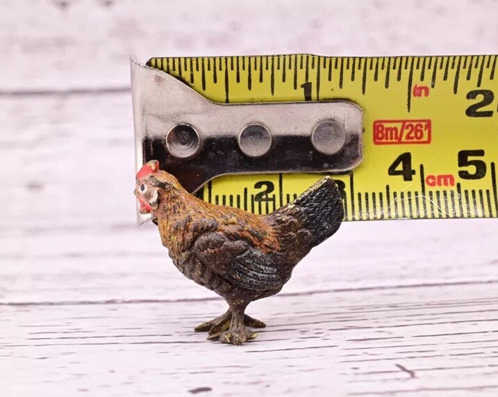 Well Detailed Antique Austrian Vienna Cold Painted Bronze Figure of Small Hen0