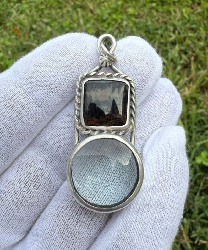Signed MS Sterling Silver Southwest Jewelers Loupe W/ Moss Agate0