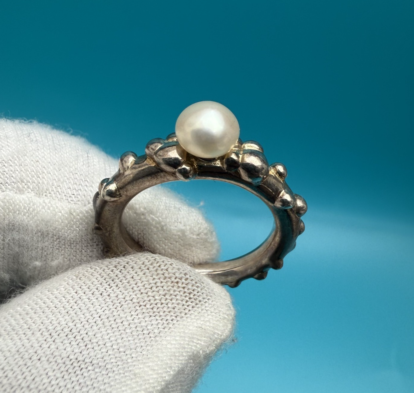 Vintage Sterling Silver Ring with Cultured Pearl by Michael Dawkins0