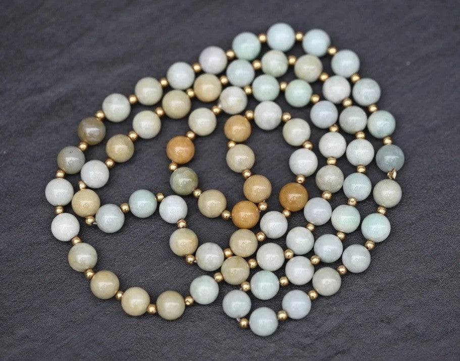 Lovely Chinese Multi Colored Natural Jade Beaded Necklace With 14k Gold Spacers7