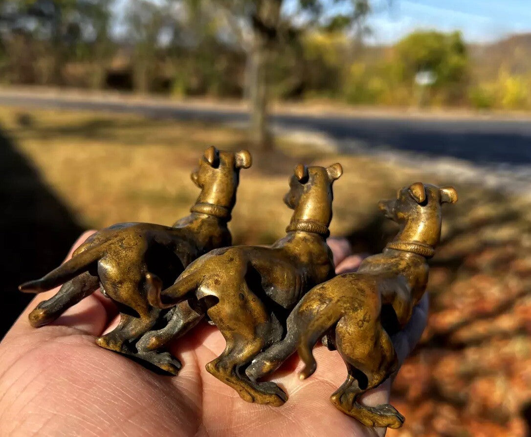 Amazing Antique Austrian Vienna Cold Painted Bronze Set of Three Greyhound Dogs9
