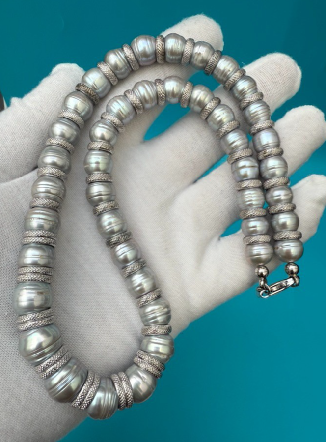 Wonderful Vintage Italian Sterling Silver & Cultured Pearl Necklace0