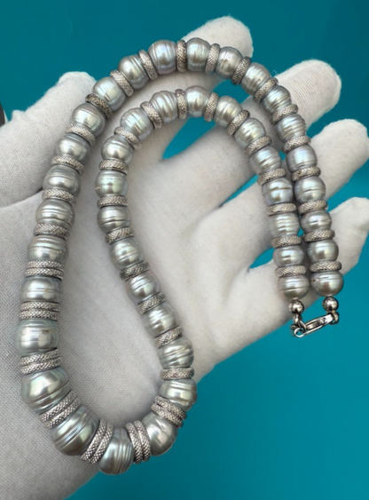 Wonderful Vintage Italian Sterling Silver & Cultured Pearl Necklace0