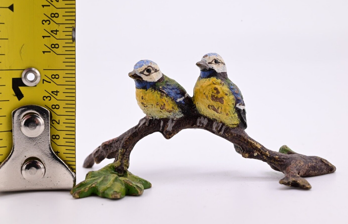 Antique Austrian Vienna Cold Painted Bronze Figure Eurasian Blue Tit Birds8
