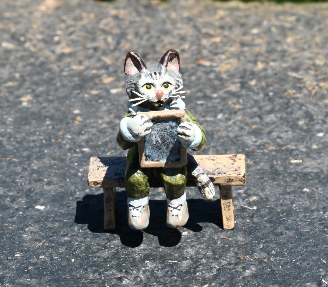 Fun Austrian Vienna Cold Painted Bronze Figure of Student Kitty Cat with an A1