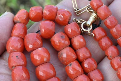 Authentic Antique Faceted Natural Deep Red Coral Beaded Necklace Possibly AKA4