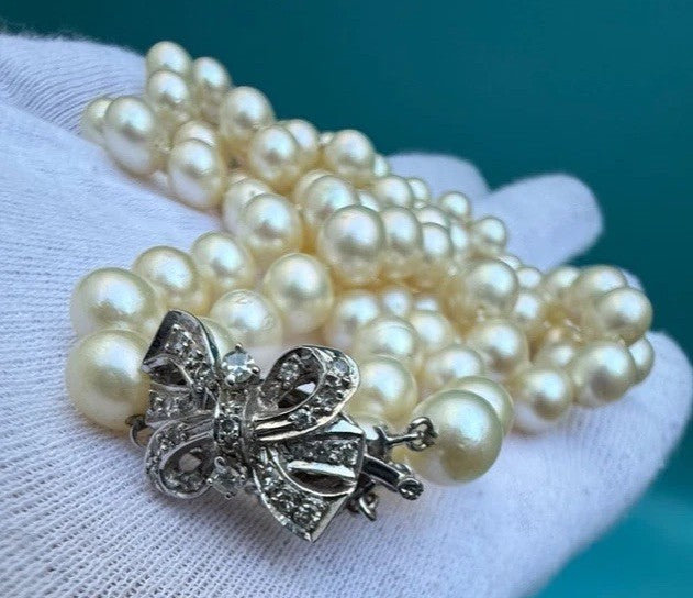 Genuine Early Vintage String of Cultured Pearls 14K White Gold Clasp MGM J0
