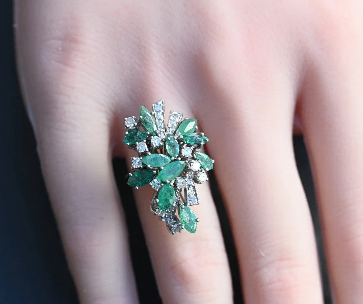 Gorgeous Natural Emerald & Diamond Cluster Party / Dinner Ring3