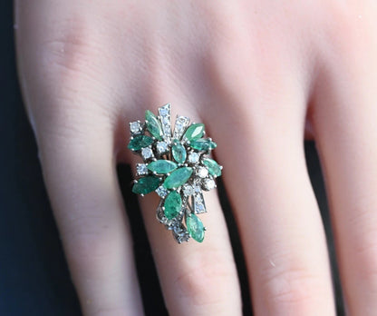 Gorgeous Natural Emerald & Diamond Cluster Party / Dinner Ring3