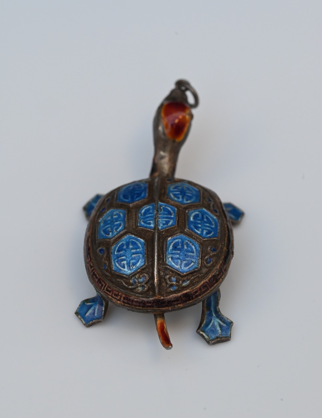 Chinese Export Sterling Silver Enamel Articulated Turtle Necklace Pendant3
