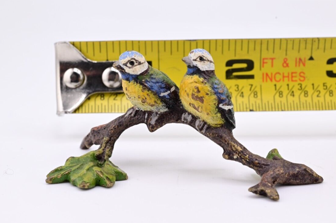 Antique Austrian Vienna Cold Painted Bronze Figure Eurasian Blue Tit Birds7