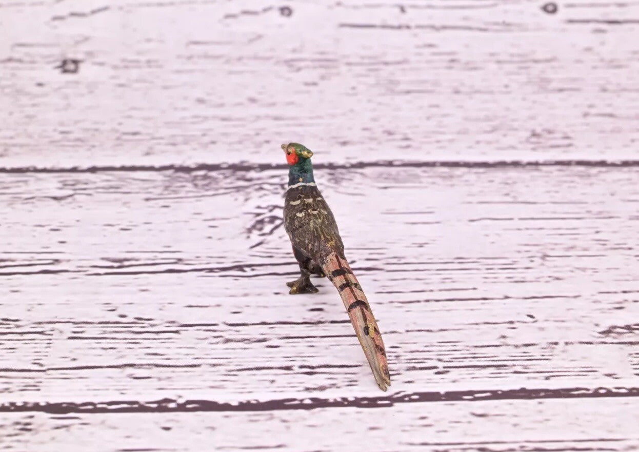 1900s Antique Austrian Vienna Cold Painted Bronze Figure of Tiny Pheasant1