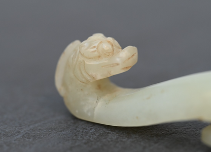 Genuine Antique 1900s Carved Chinese White Celadon Jade Dragon Belt Hook3